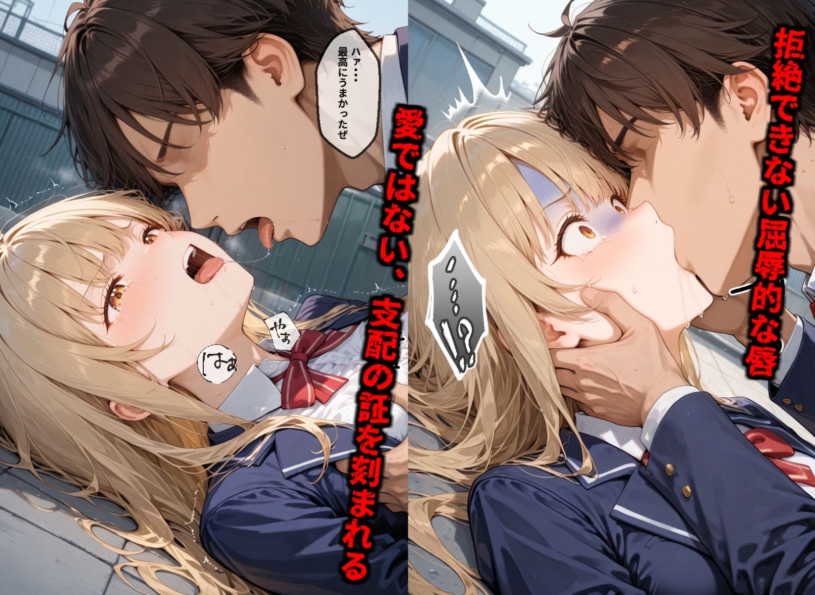 【セリフ付き画像集】純潔崩壊 前編  スクールカースト最上位の美少女が屋上で絶望に屈する日【お隣の天〇様 椎〇真昼】 サンプル7ページ目
