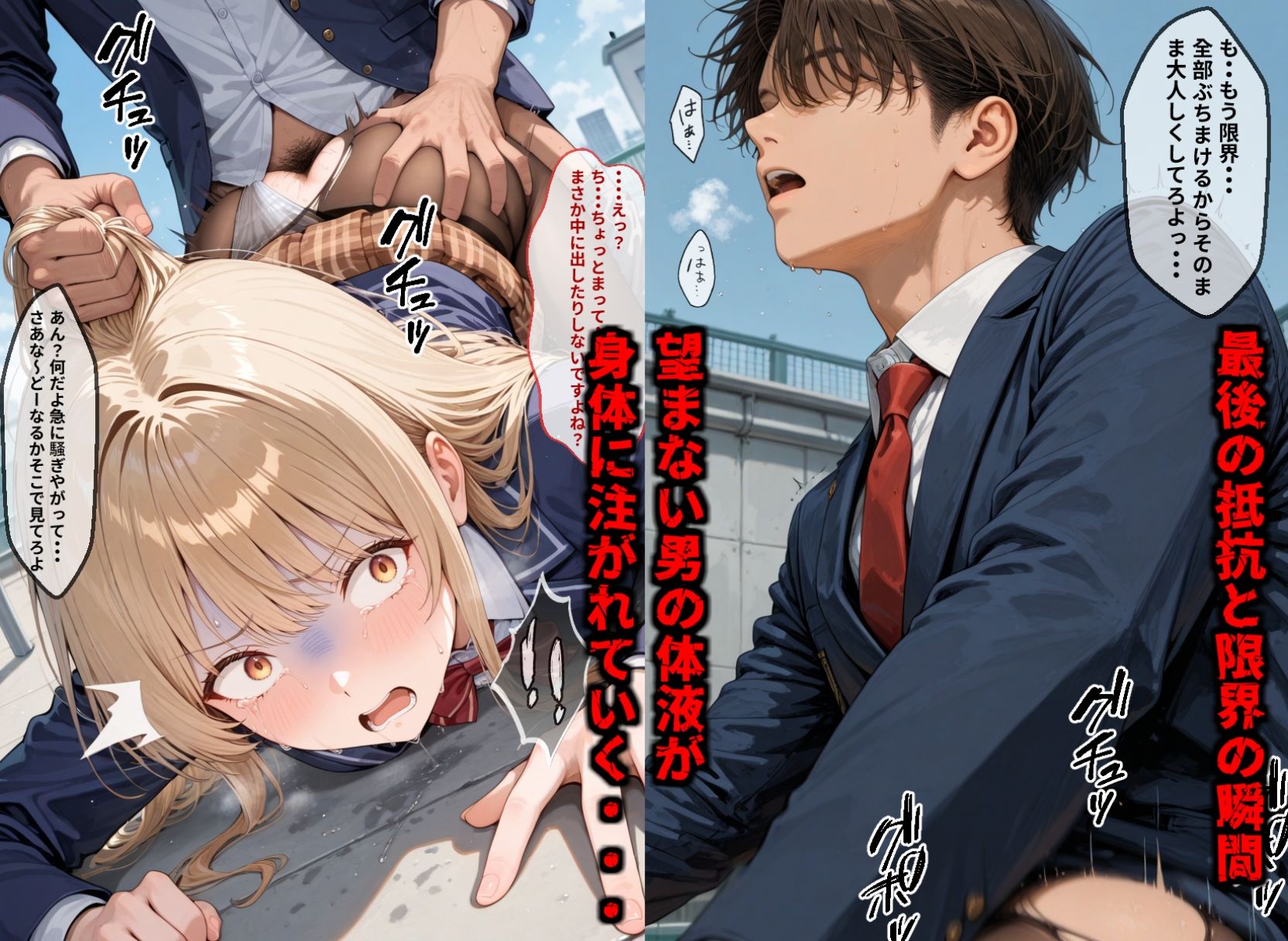 【セリフ付き画像集】純潔崩壊 前編  スクールカースト最上位の美少女が屋上で絶望に屈する日【お隣の天〇様 椎〇真昼】 サンプル8ページ目