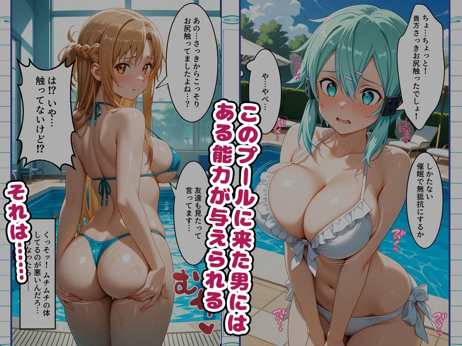【総集編】知ってる？このプール…備え付けの「オナホ」があるらしいよ？S〇O編 サンプル1ページ目