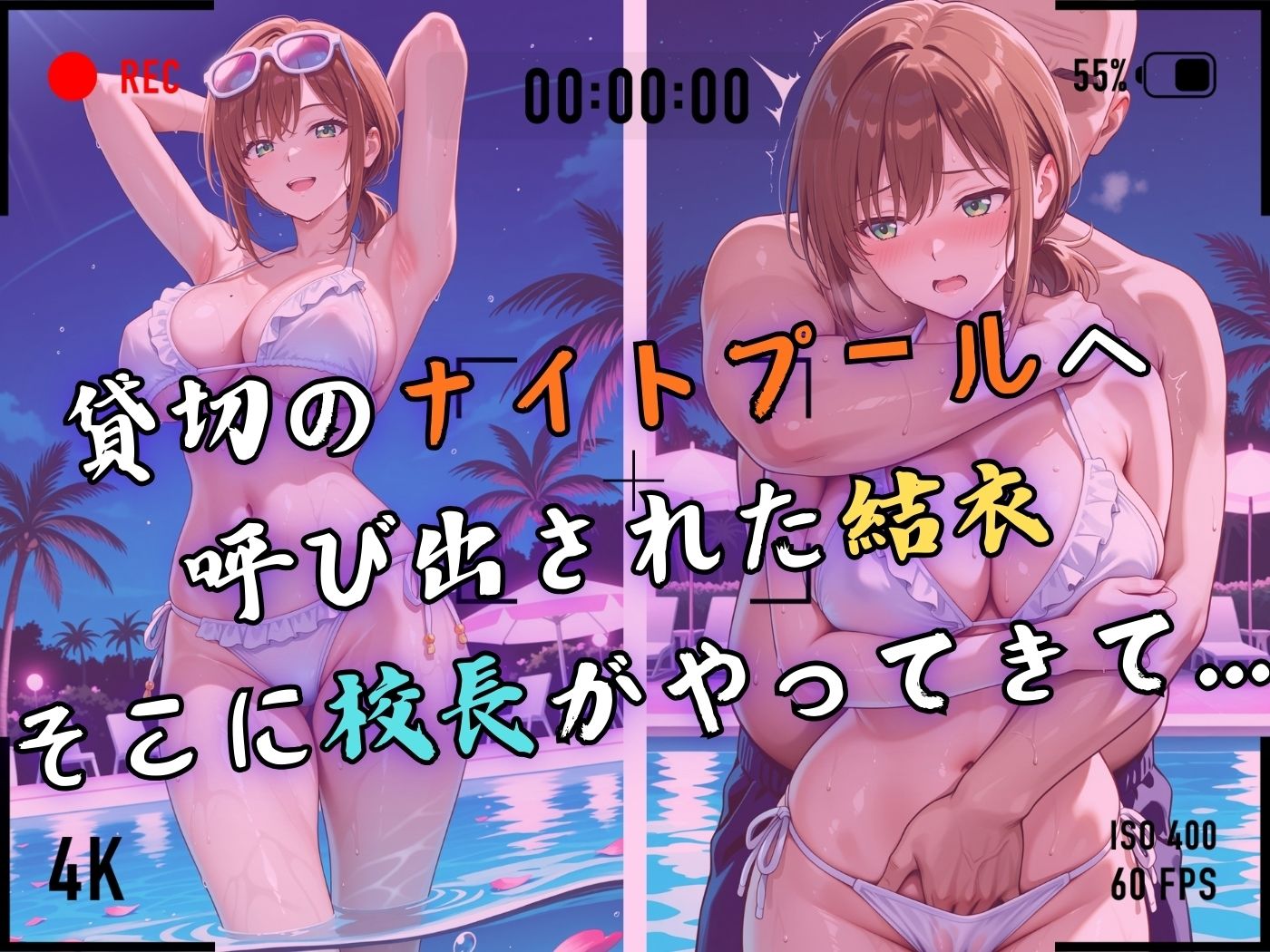 【4Kイラスト】1万3000人の生徒を抱いた校長による篠原結衣への性指導（ナイトプール編） サンプル4ページ目