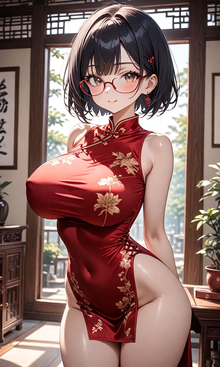 黒髪メガネ巨乳チャイナ服 サンプル1ページ目