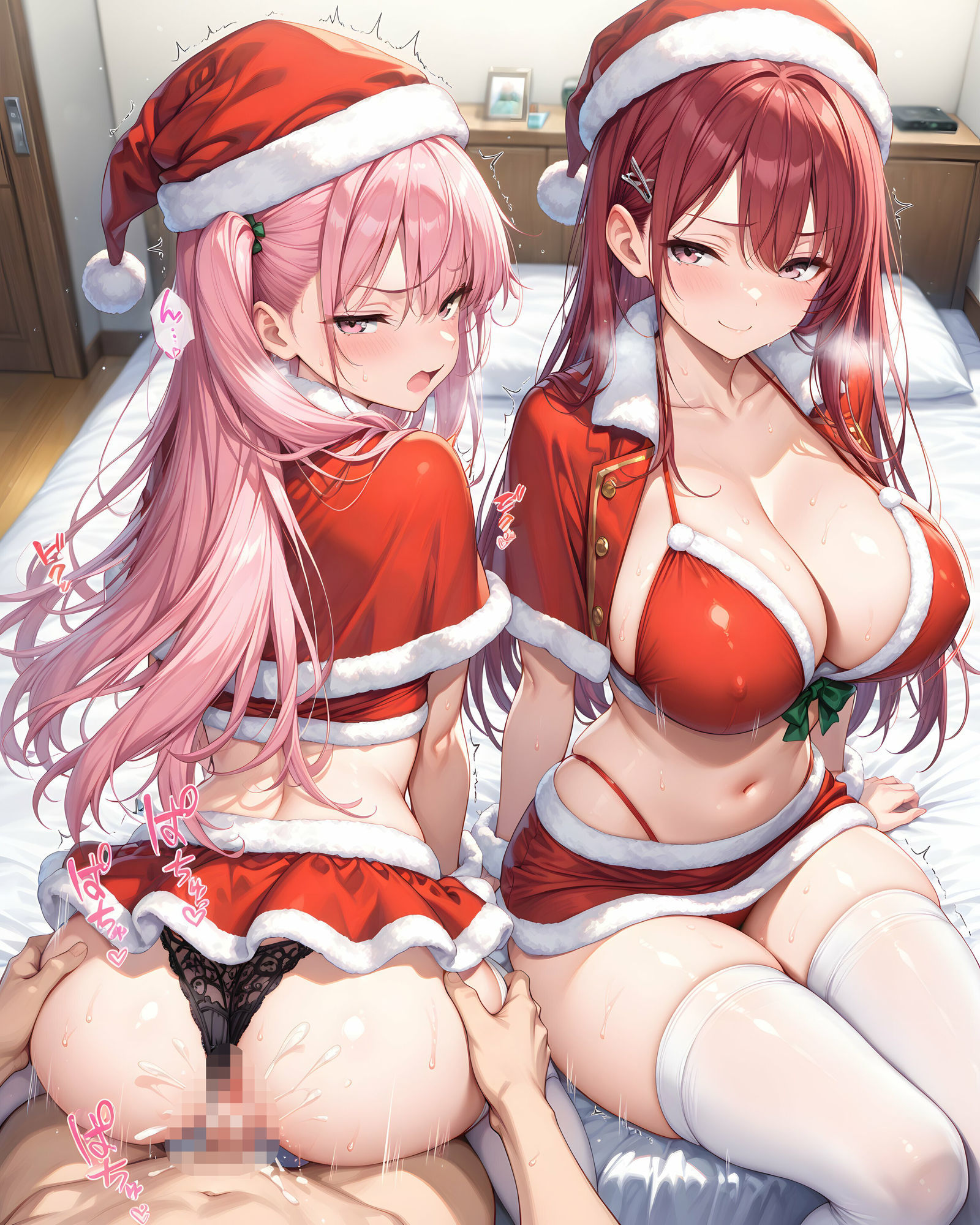 超ミニスカサンタ娘〜パンツ丸見えのサンタ娘達にセクハラしたり、ぶっかけたり、チ〇ポのお世話してもらうイラスト集〜 サンプル9ページ目
