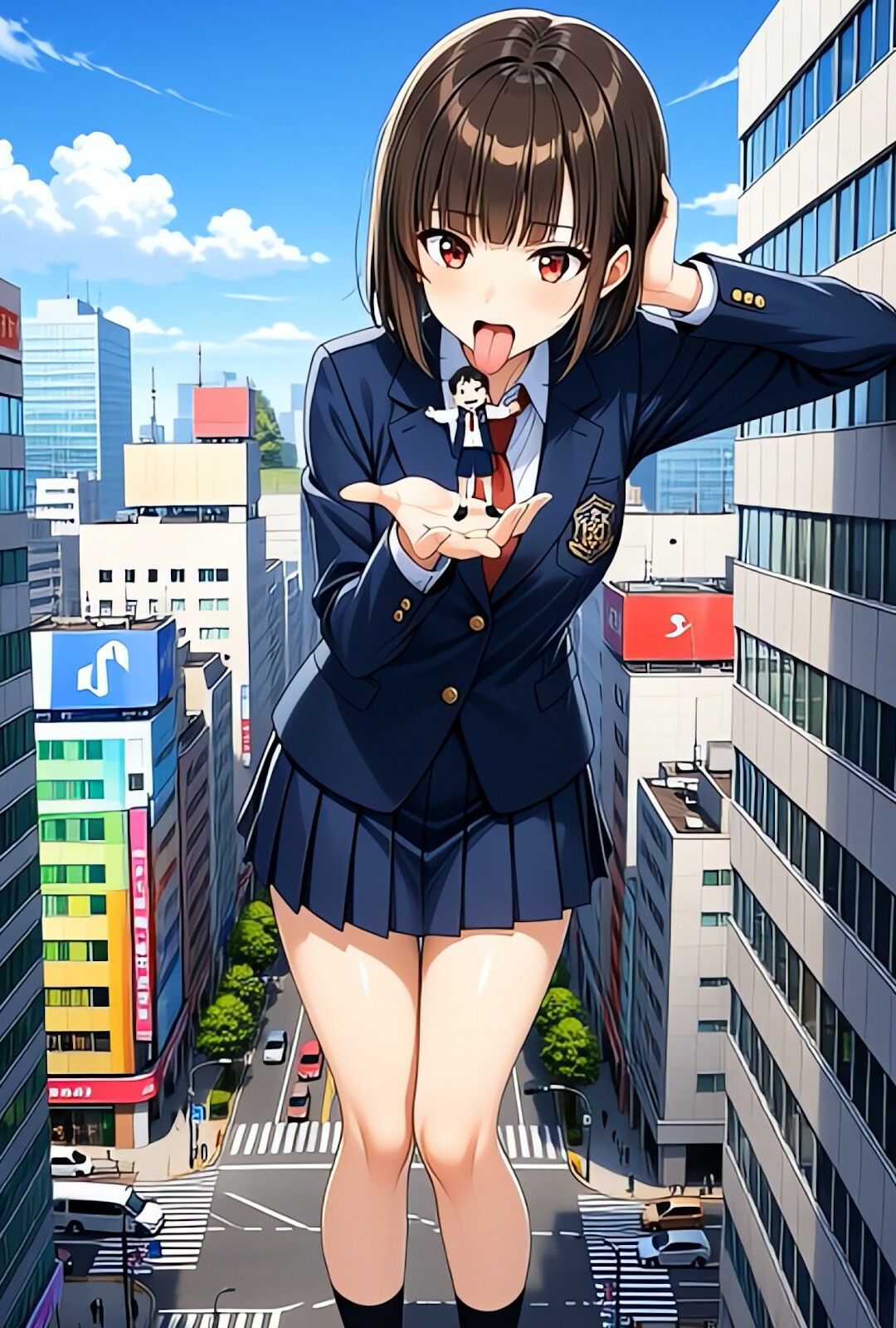 3分ムービー【巨大娘 × 飲み込み】  突然巨大化した真昼ちゃんがねちゃねちゃ口遊びと胃袋ごっくん【Vol.2】 サンプル4ページ目