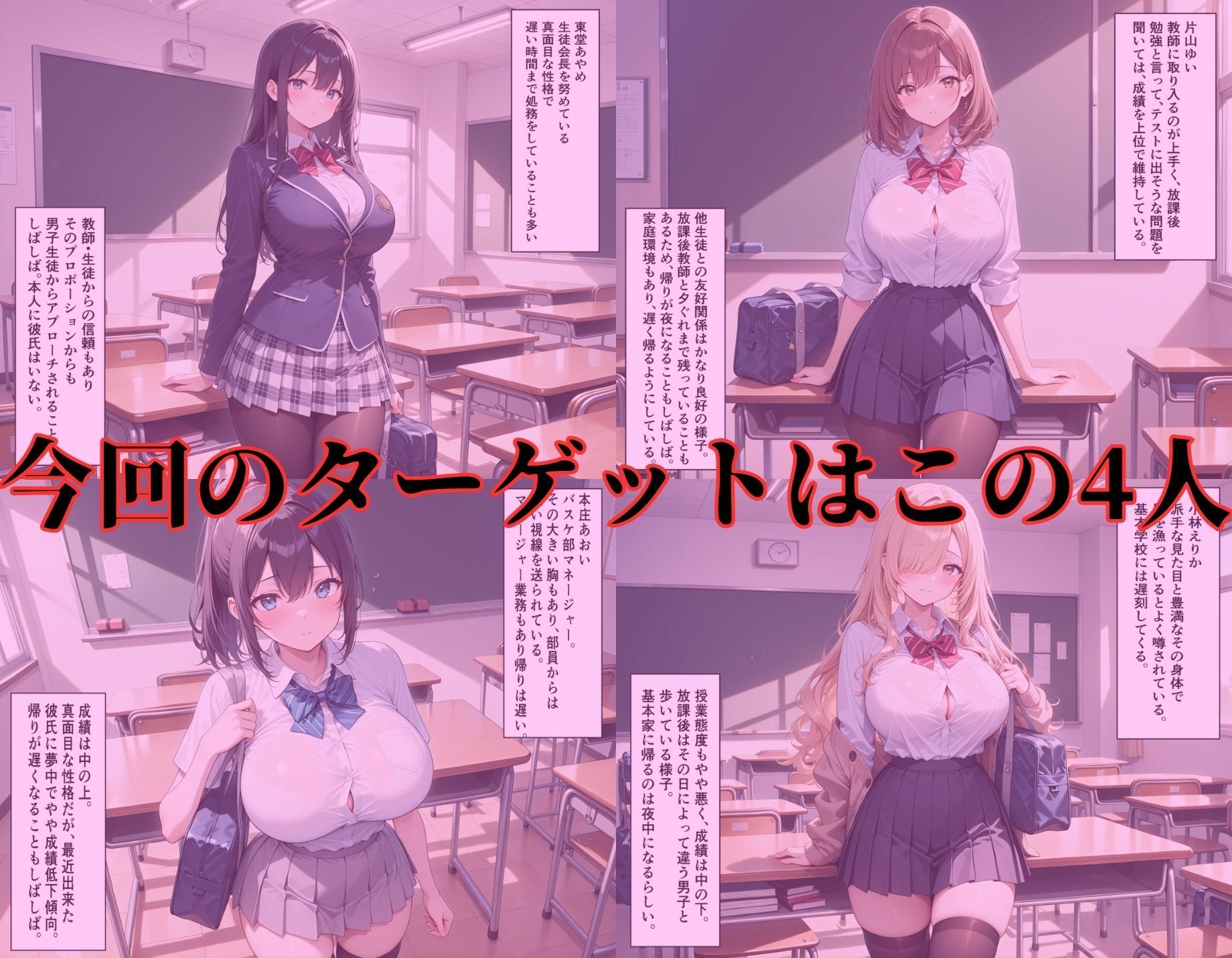 女子校生肉便器倶楽部〜トイレに拉致され集団レ●プ、拘束強●中だしされる4人の女子校生〜 サンプル1ページ目
