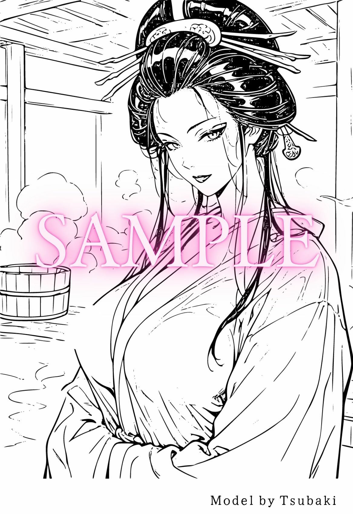 【R18版】花魁ぬり絵 1 サンプル4ページ目