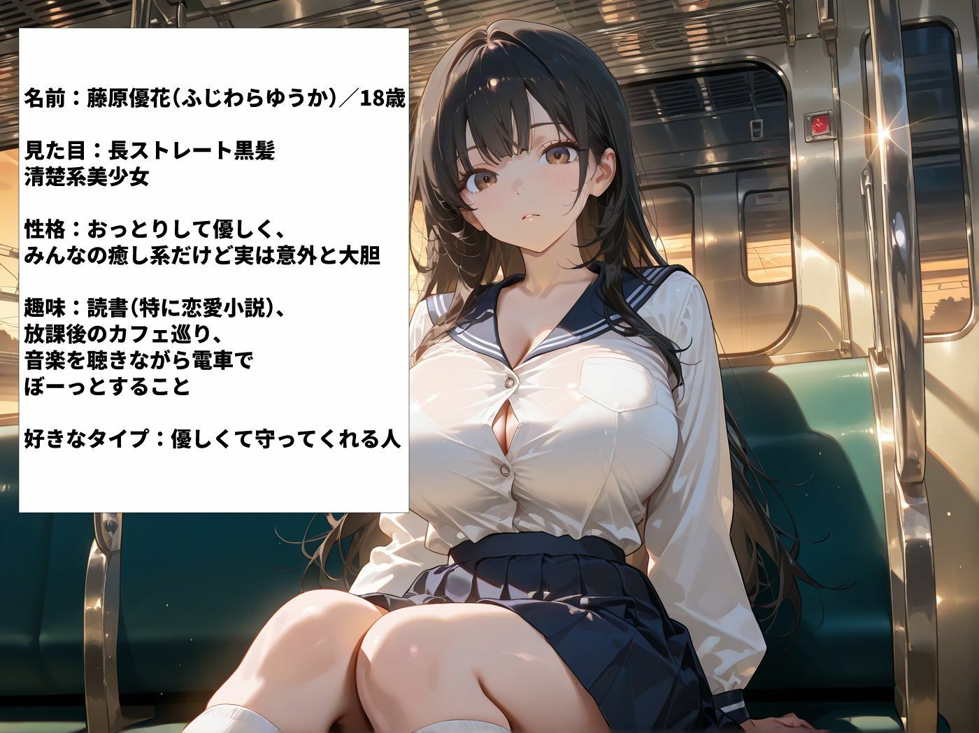 【禁断】電車で巨乳JK3人をハメちゃう一部始終 サンプル1ページ目