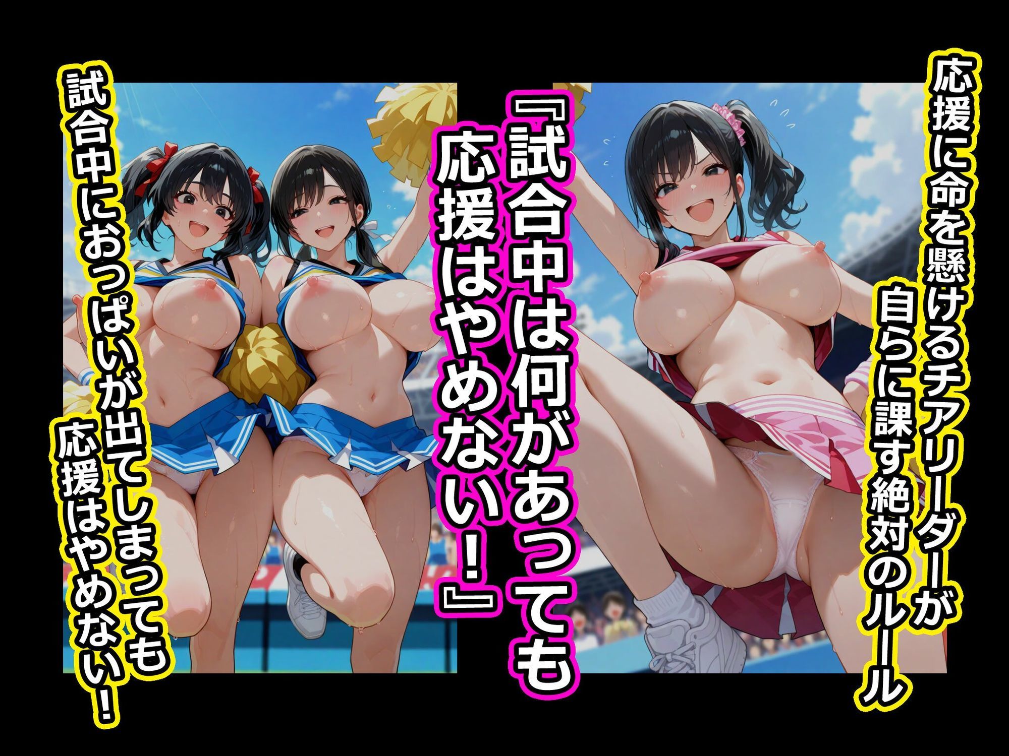 巨乳チアリーダーは観客に生ハメされても中出しされても絶対に応援をやめない。 サンプル1ページ目