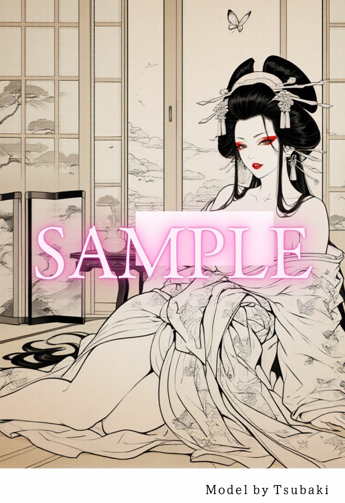 【R18版】花魁ぬり絵  2 サンプル2ページ目