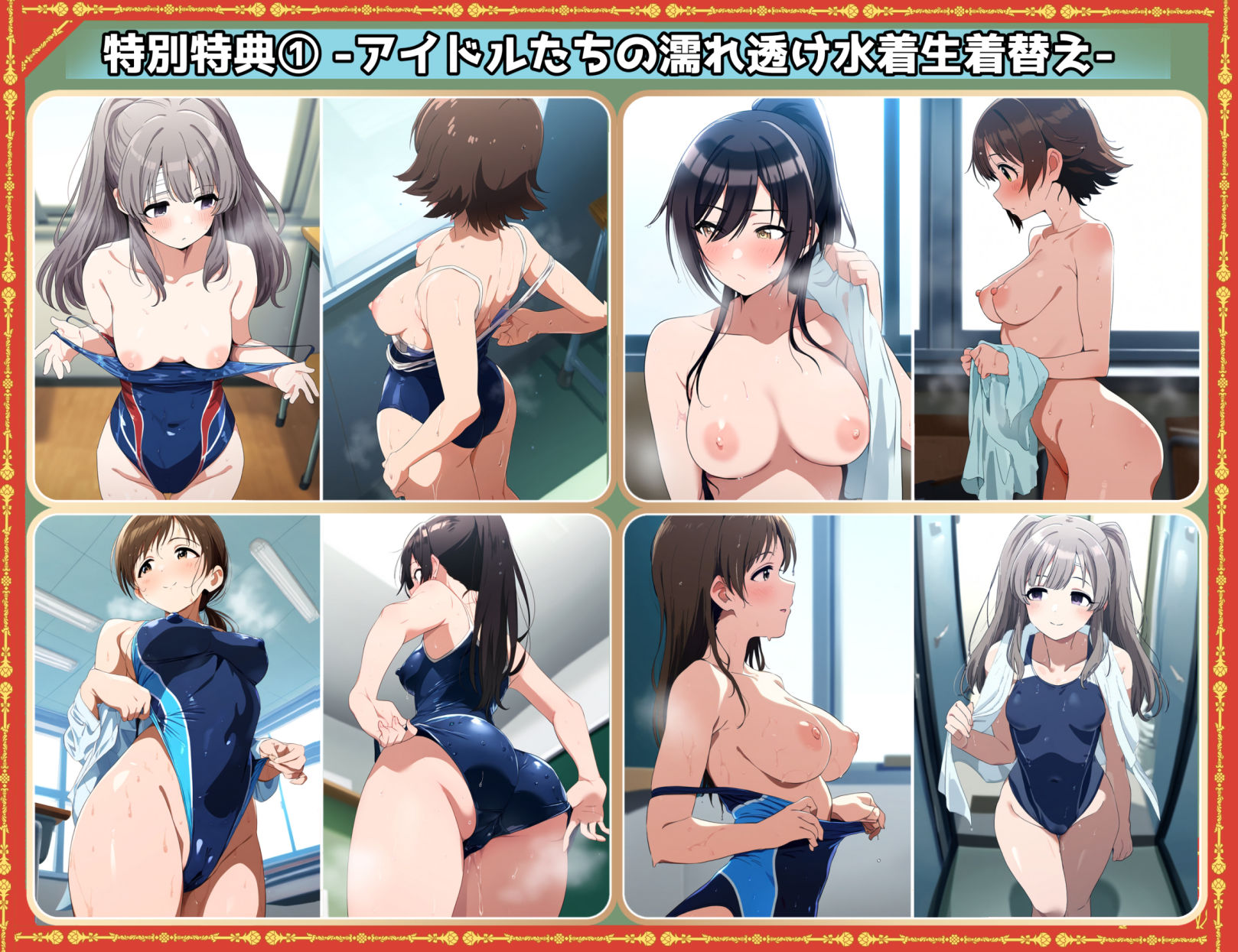 盗撮＆濡れ透けフェチ特化 2010年代アニメ作画特集 濡れ透けアイドルの教室生着替え その4 -500枚を撮影- サンプル5ページ目