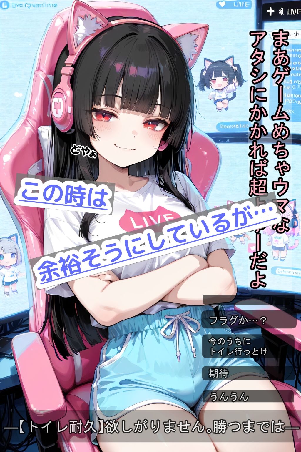 『クリアするまでトイレ禁止！清楚系配信者がリスナーの目の前で決壊、公開お漏らしアーカイブ。』 サンプル2ページ目
