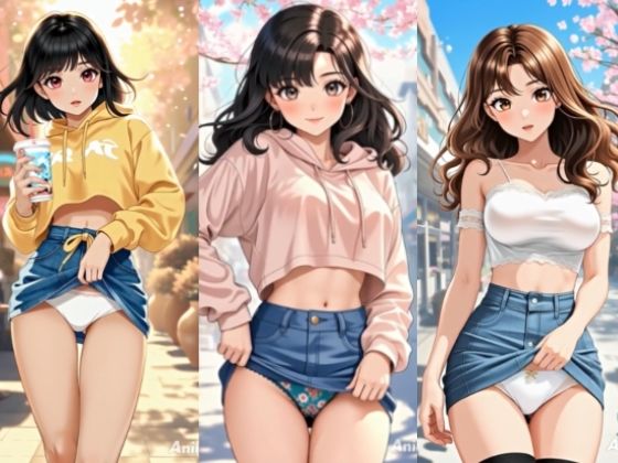 【アニメ3分58秒】ひたすらミニスカめくって生パンツ！ミニスカートや短パンを着たギャルさん30名以上がパンティーを見せようとしてくれます！白色、青色、桃色、黒色・・・十人十色！大胆な女の子から、ツンデレでほとんど見せてくれない女の子まで！ サンプル4ページ目