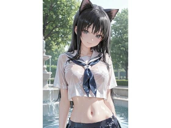 猫耳JKと噴水で