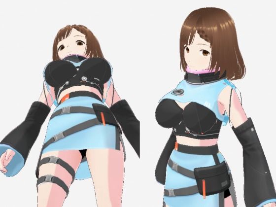 未来から来たような水色の服の巨乳のお姉さん（セリフなし 3DCGモデル イラスト集）