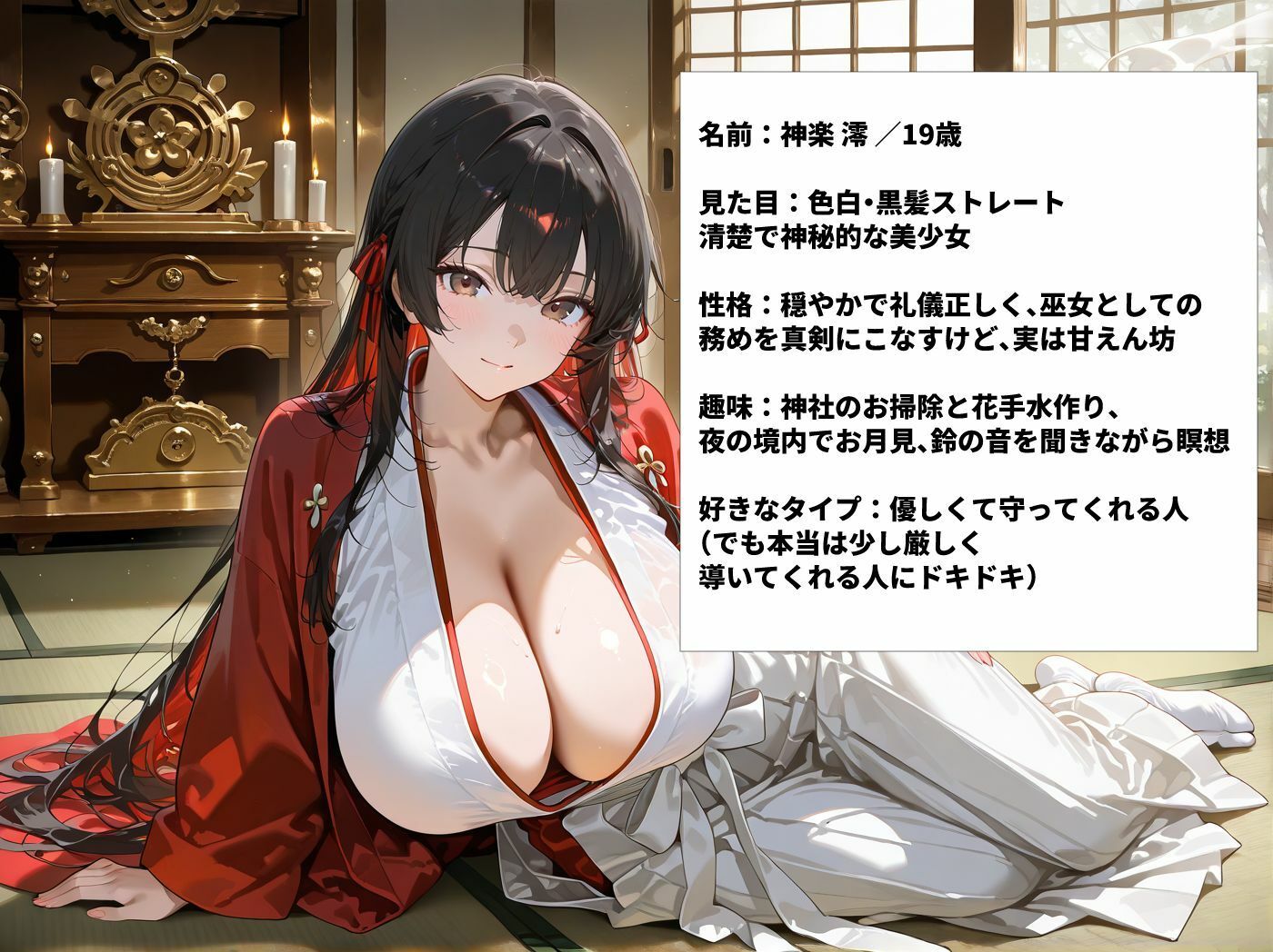 爆乳巫女さんを神聖な寺部屋でハメまくった一部始終 サンプル1ページ目