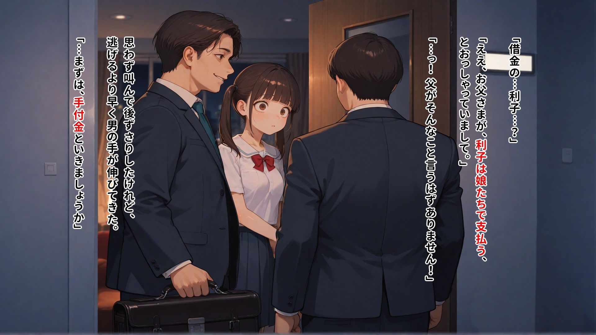 父親の借金の「利子」として徴収され妹の分まで全身を男たちに弄ばれて何回イってもやめてもらえない女の子 サンプル4ページ目