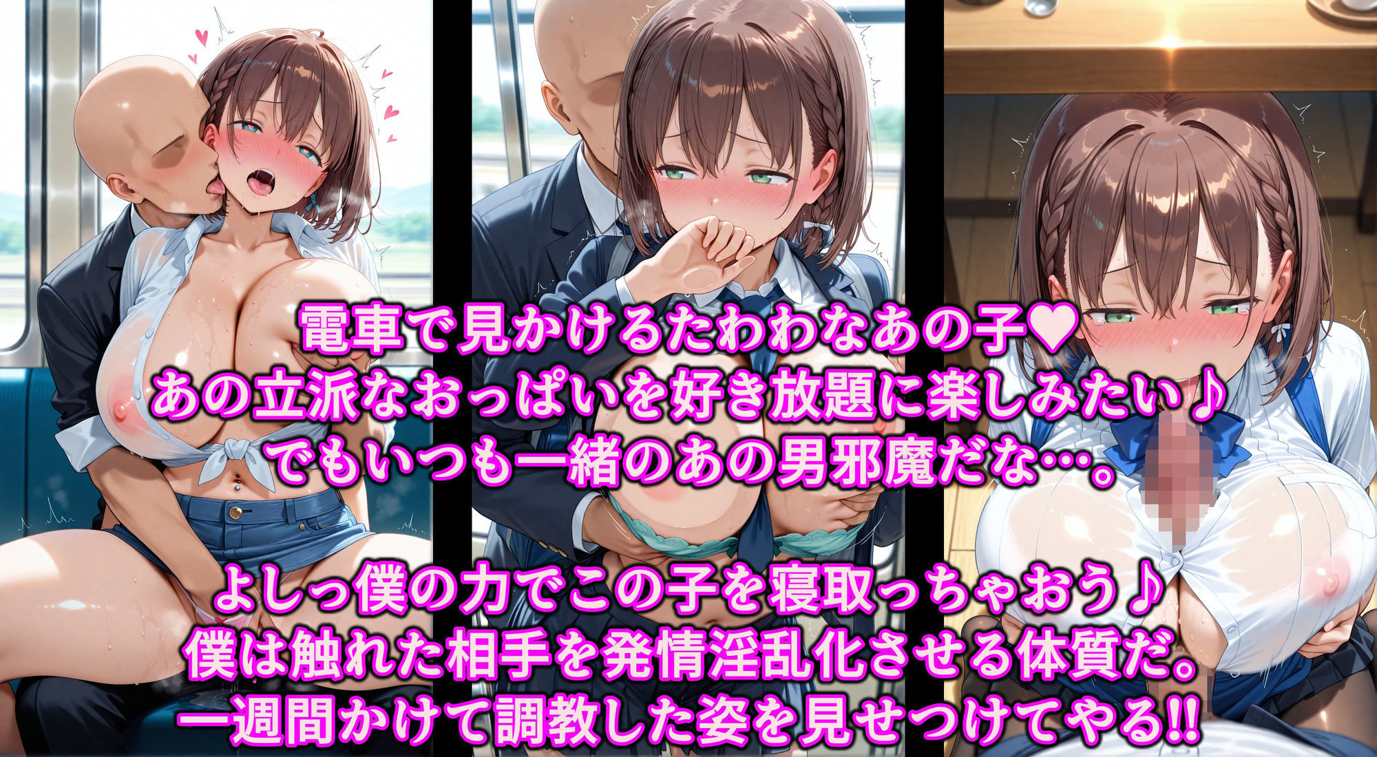 お兄さんから爆乳女子をNTR！！媚薬タッチでたわわJ系を快楽堕ち！！チンポ中毒のドスケベ痴女に淫乱調教 サンプル1ページ目
