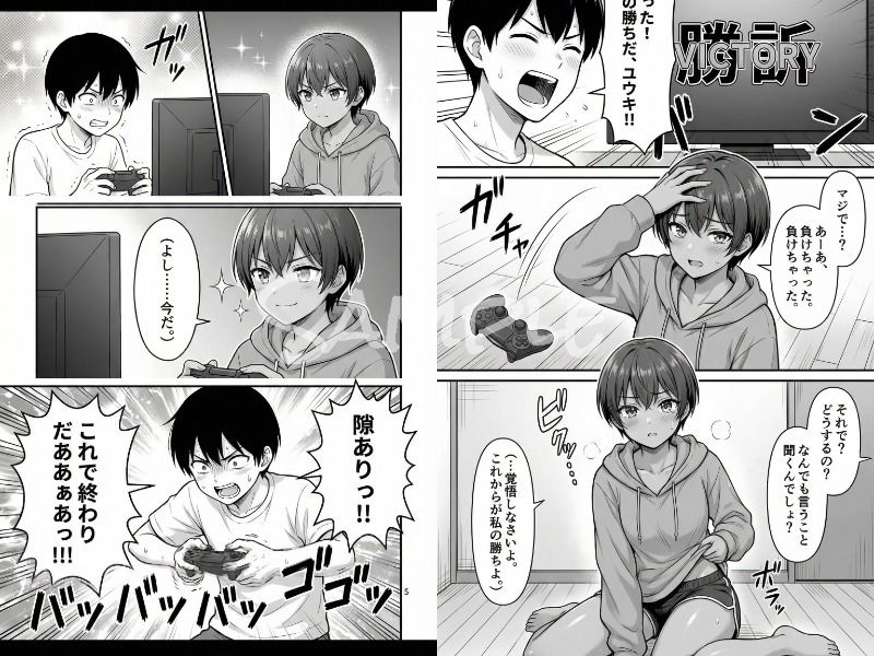 ゲームで敗北した短髪で日焼けのアイツが、罰ゲーム中に俺の異変に気づいて…お口で反撃フィニッシュ。──最後の涙の訳は…。 サンプル4ページ目