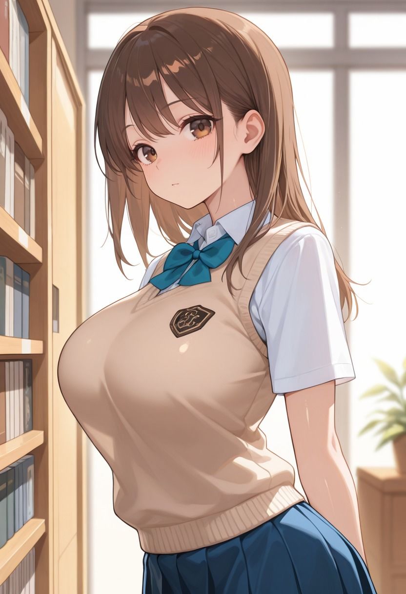 爆乳学園 図書室で即ハメ 声が漏れ出す敏感JK サンプル1ページ目