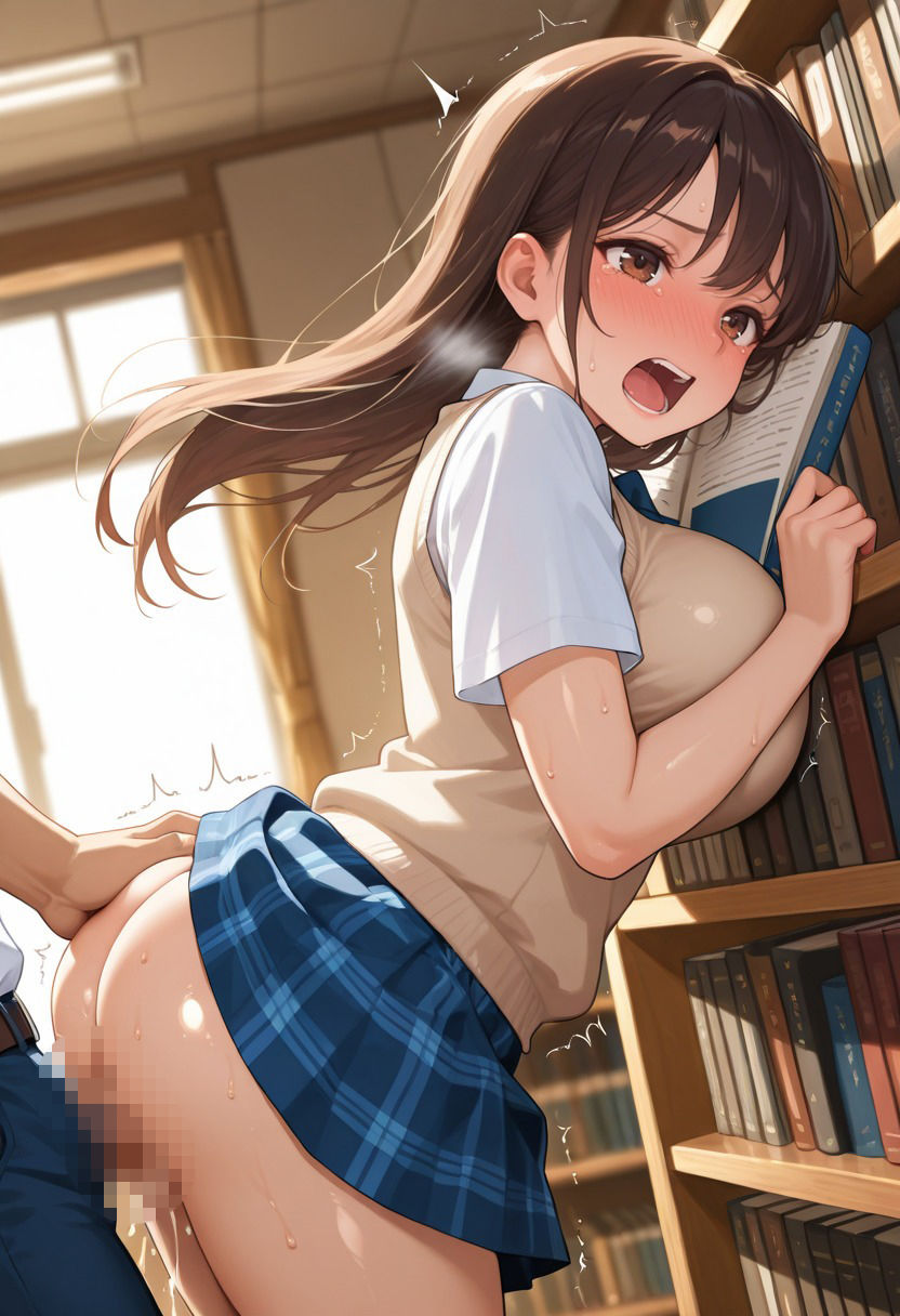 爆乳学園 図書室で即ハメ 声が漏れ出す敏感JK サンプル8ページ目