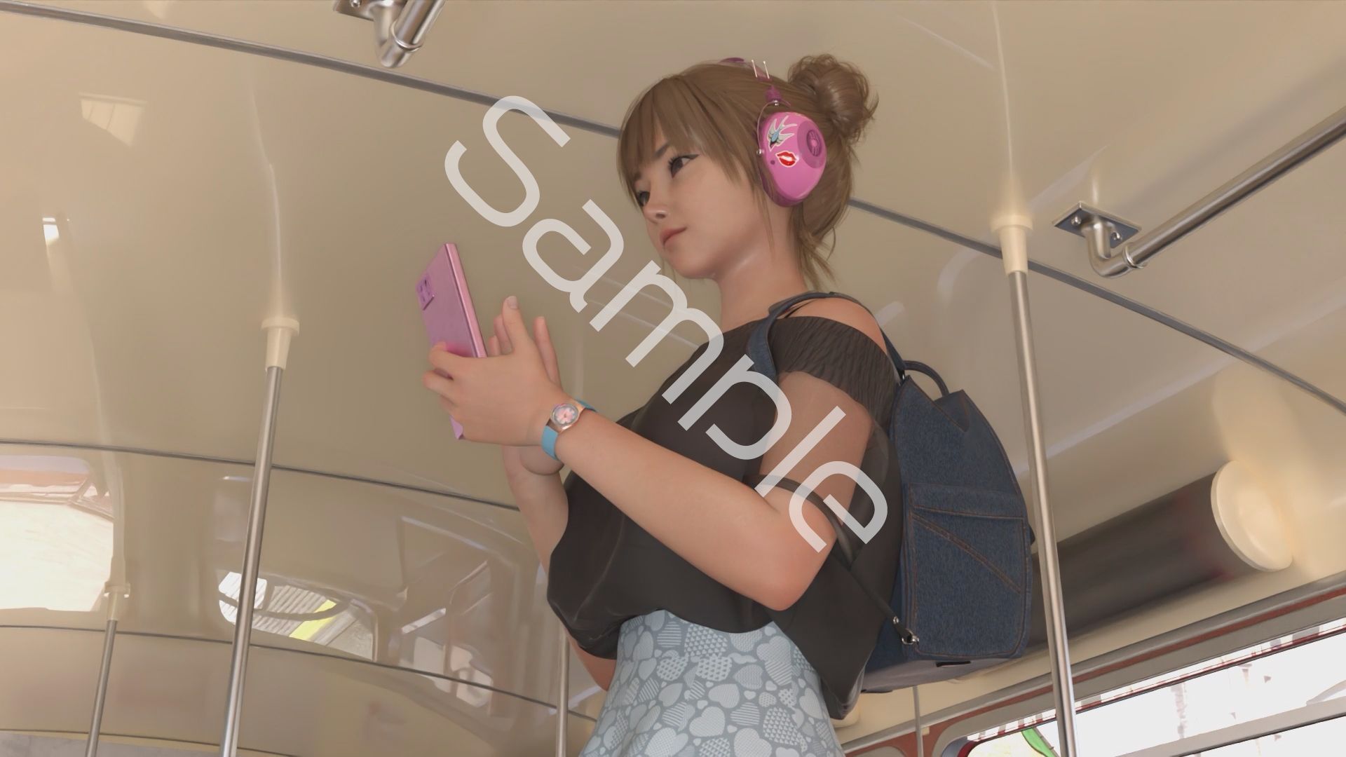 一ノ瀬廻里・私服登校日の通学途中のバス内でスカート内逆さ撮り盗撮の被害に遭う:PV15（ピンクストライプのフルバックパンティ） サンプル9ページ目