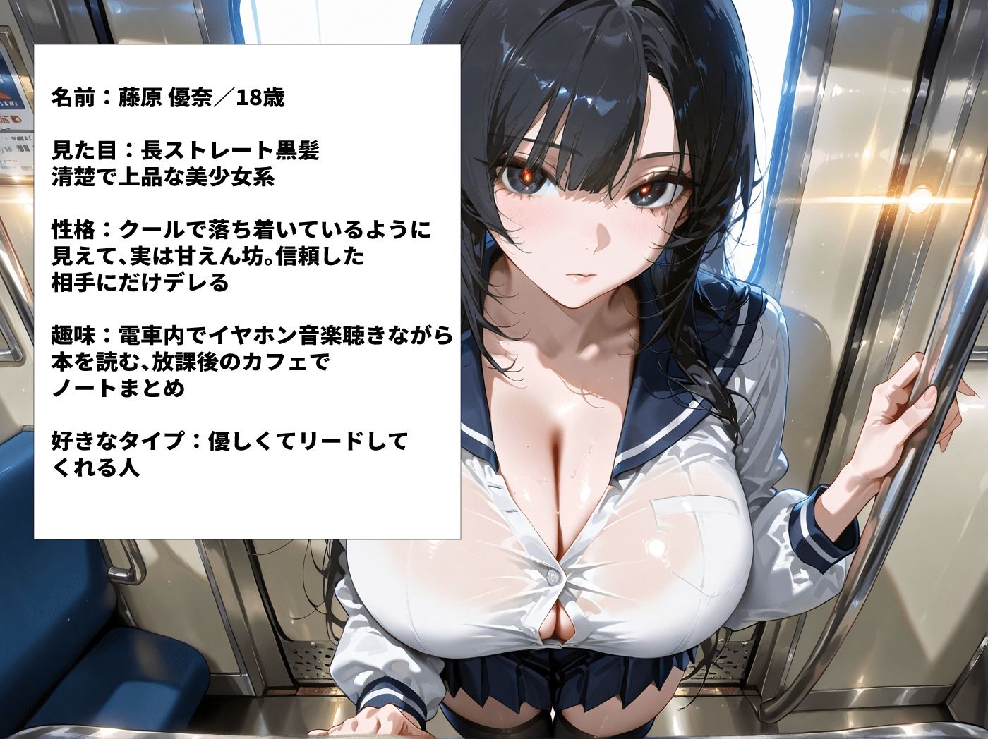 電車で爆乳JKをハメまくる一部始終 サンプル1ページ目