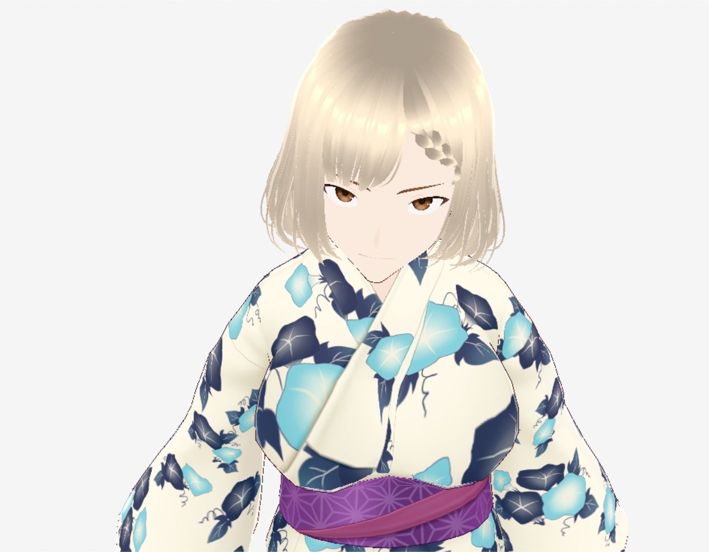 金髪の浴衣の和風美女（セリフなし  3DCGモデル  イラスト集） サンプル1ページ目