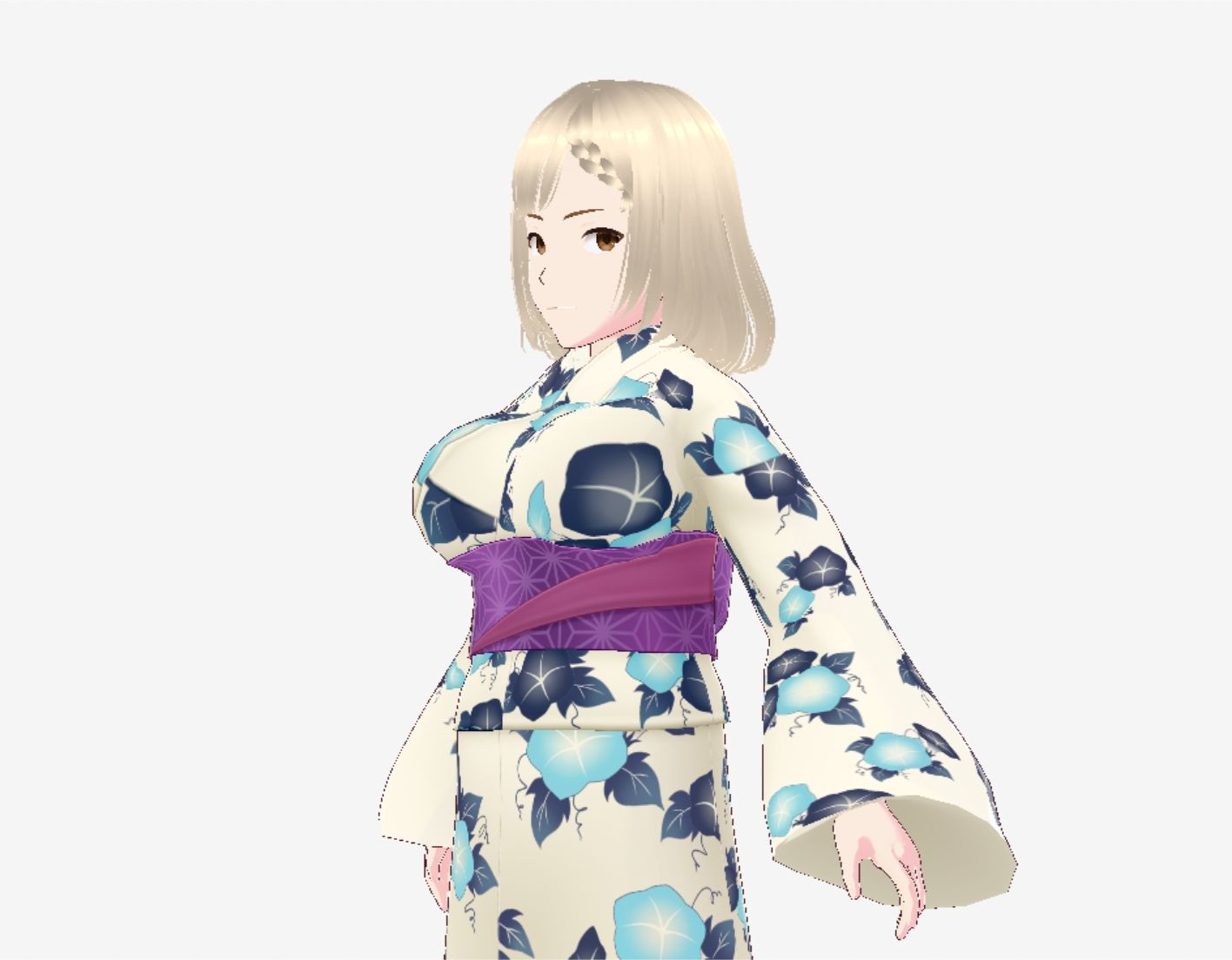 金髪の浴衣の和風美女（セリフなし  3DCGモデル  イラスト集） サンプル2ページ目