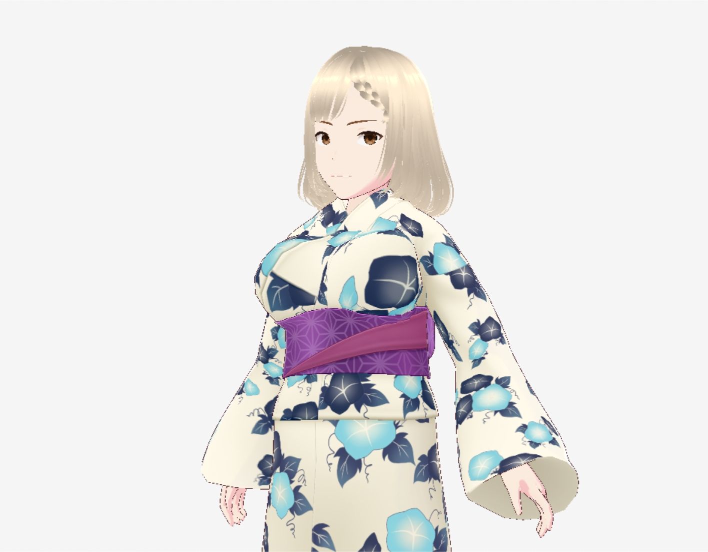 金髪の浴衣の和風美女（セリフなし  3DCGモデル  イラスト集） サンプル3ページ目