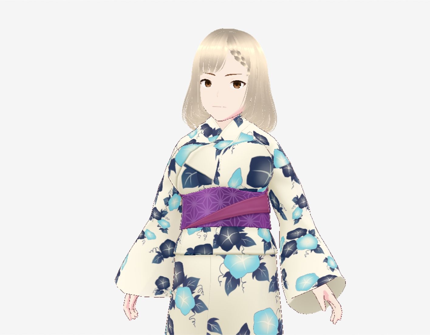 金髪の浴衣の和風美女（セリフなし  3DCGモデル  イラスト集） サンプル4ページ目