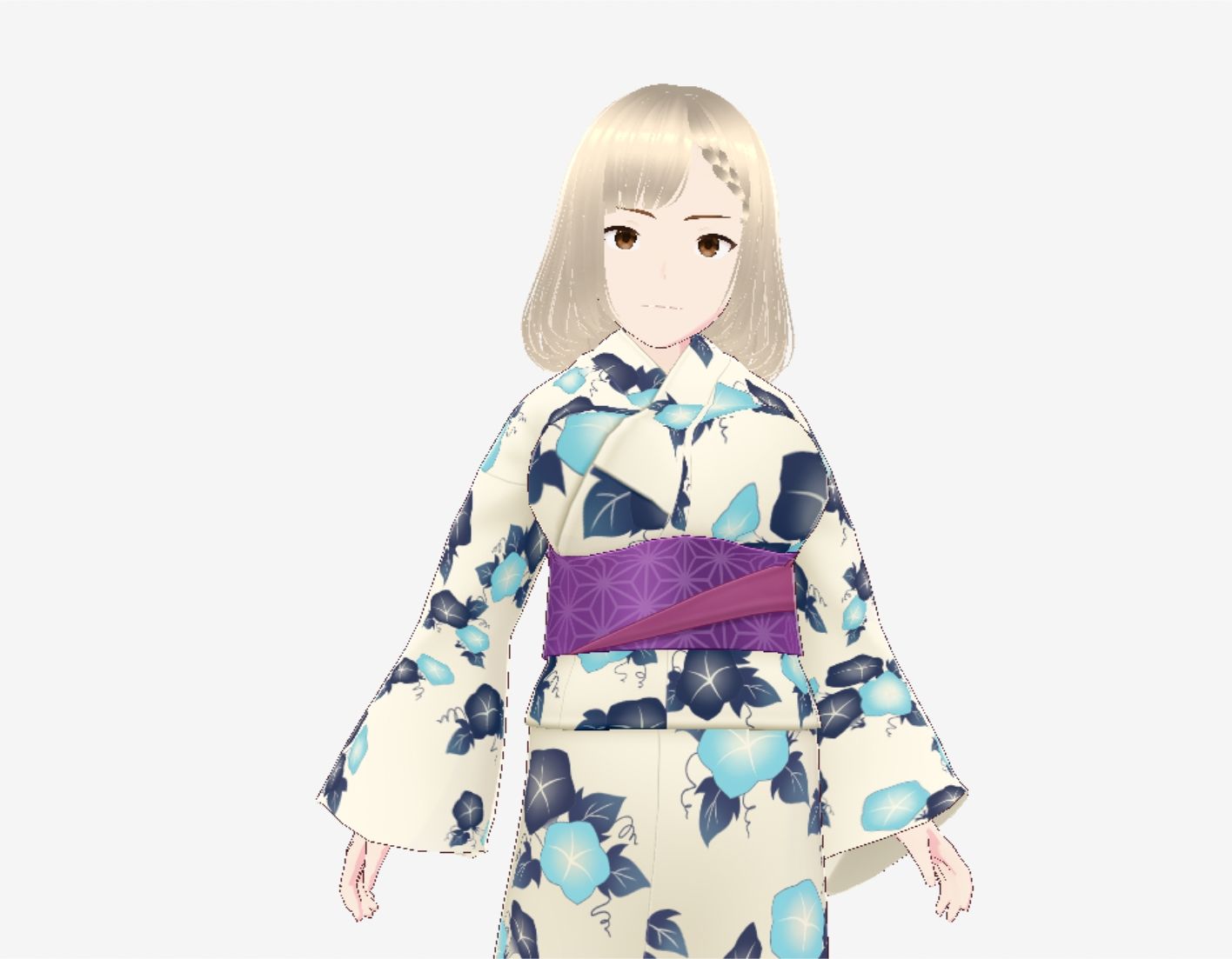 金髪の浴衣の和風美女（セリフなし  3DCGモデル  イラスト集） サンプル5ページ目