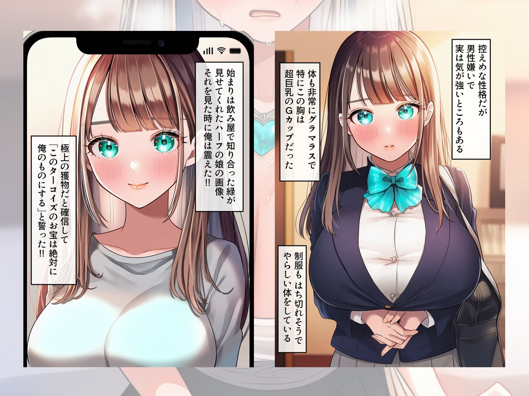 ターコイズアイズの巨乳ハーフ彼女を彼氏から寝取った話 サンプル2ページ目