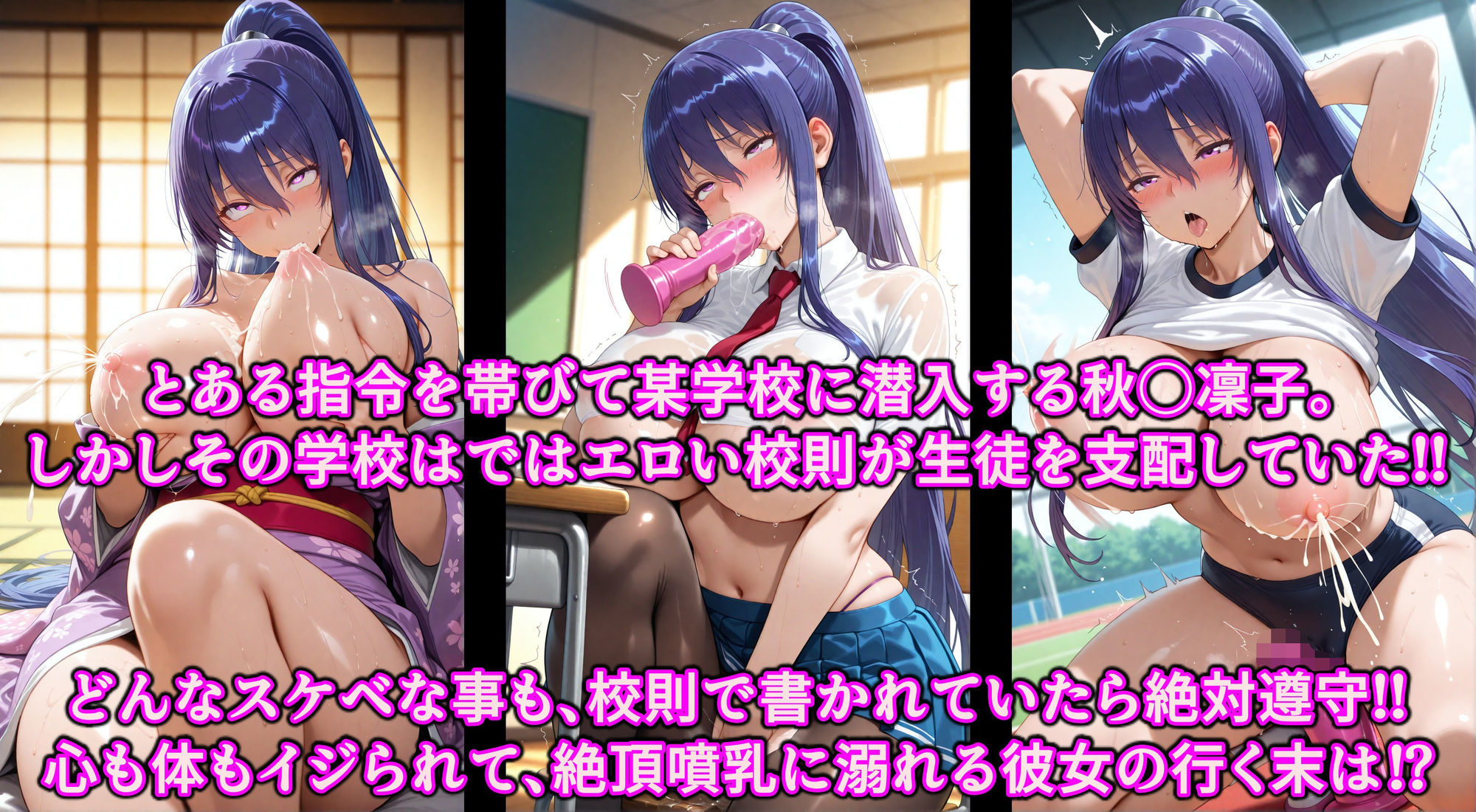 極秘潜入！！いいなり女学院！！スケベ校則に絶対服従エロコス教育！！射乳家畜洗脳で精子中毒オナホ対魔忍 サンプル1ページ目