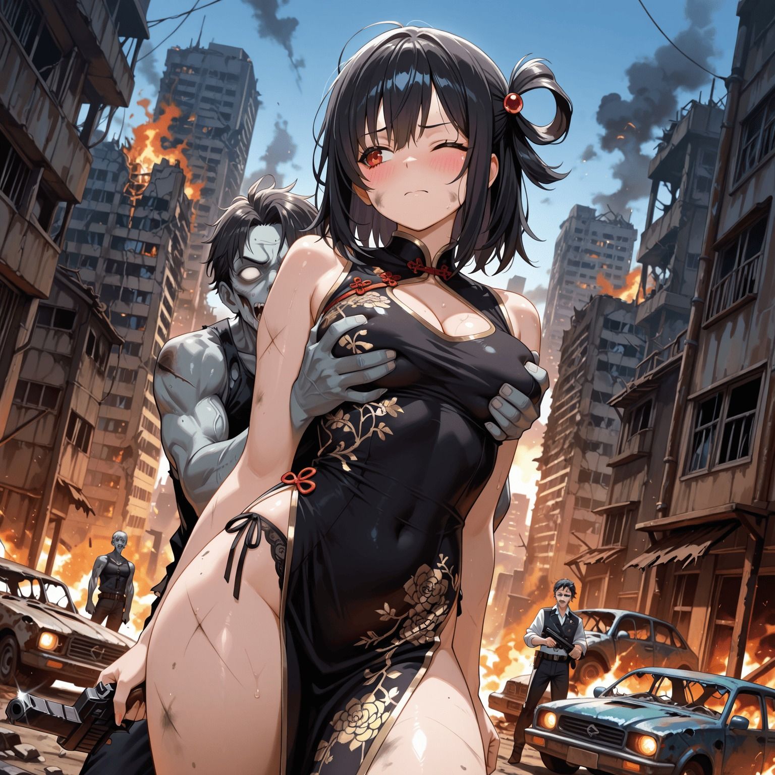 虚構世界で黒髪チャイナドレス少女の観察 ゾンビ編 サンプル1ページ目
