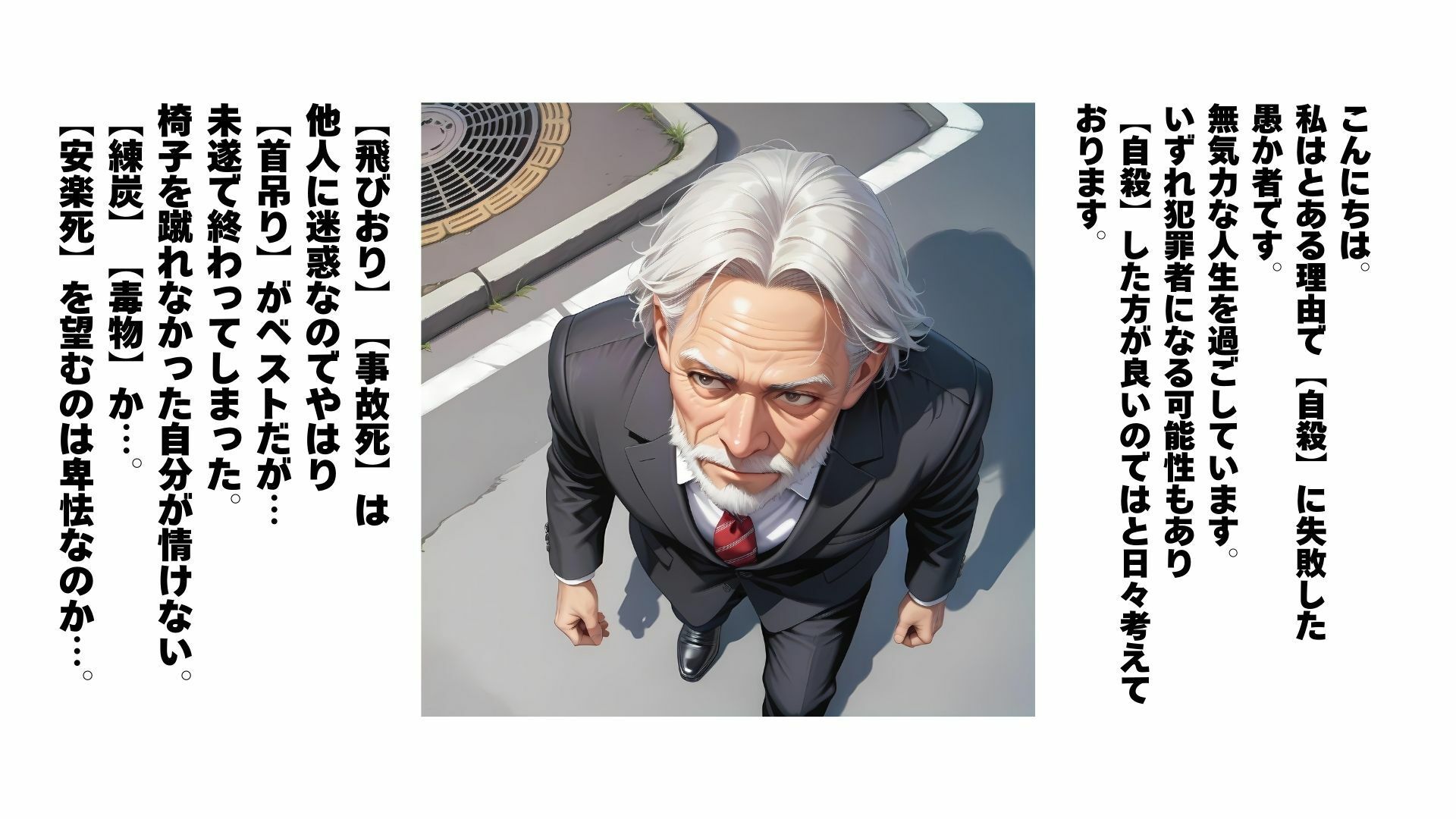 AIイラストストーリー『限りなく透明に近い老人』 サンプル1ページ目