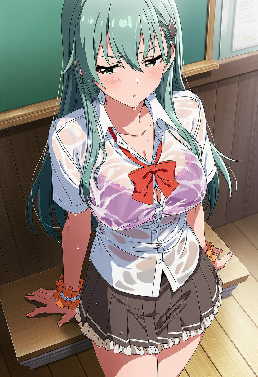 盗撮＆濡れ透けフェチ特化 2020年代アニメ作画特集 艦隊少女たちの濡れ透け教室生着替え その1 -500枚を撮影- サンプル1ページ目