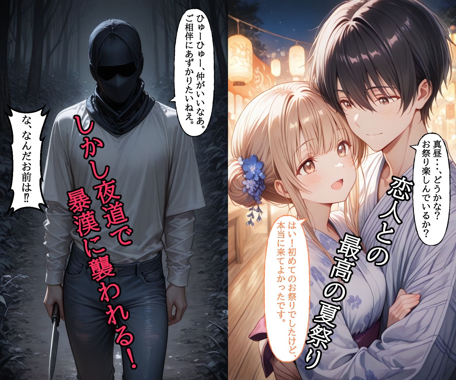 【セリフ・効果音付き】 お隣の天使様  惨劇の夏祭り サンプル1ページ目