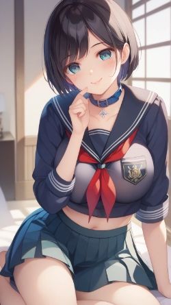 ボブスタイル髪でセーラーを着た黒髪と緑髪の女の子 サンプル4ページ目