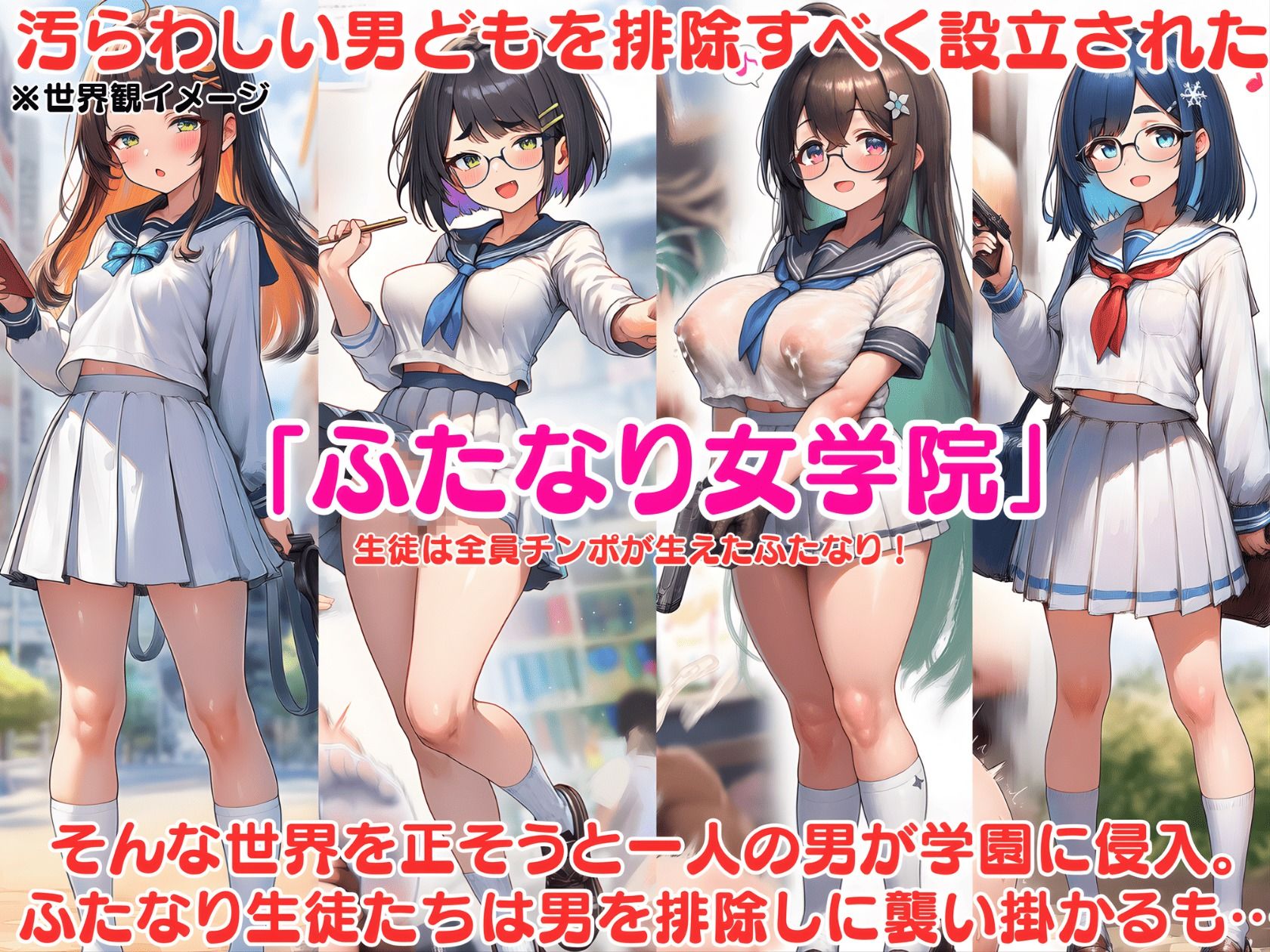 ふたなり即堕ち学園 〜生意気ふたなりJK達をオスチンポでわからせろ〜 サンプル1ページ目