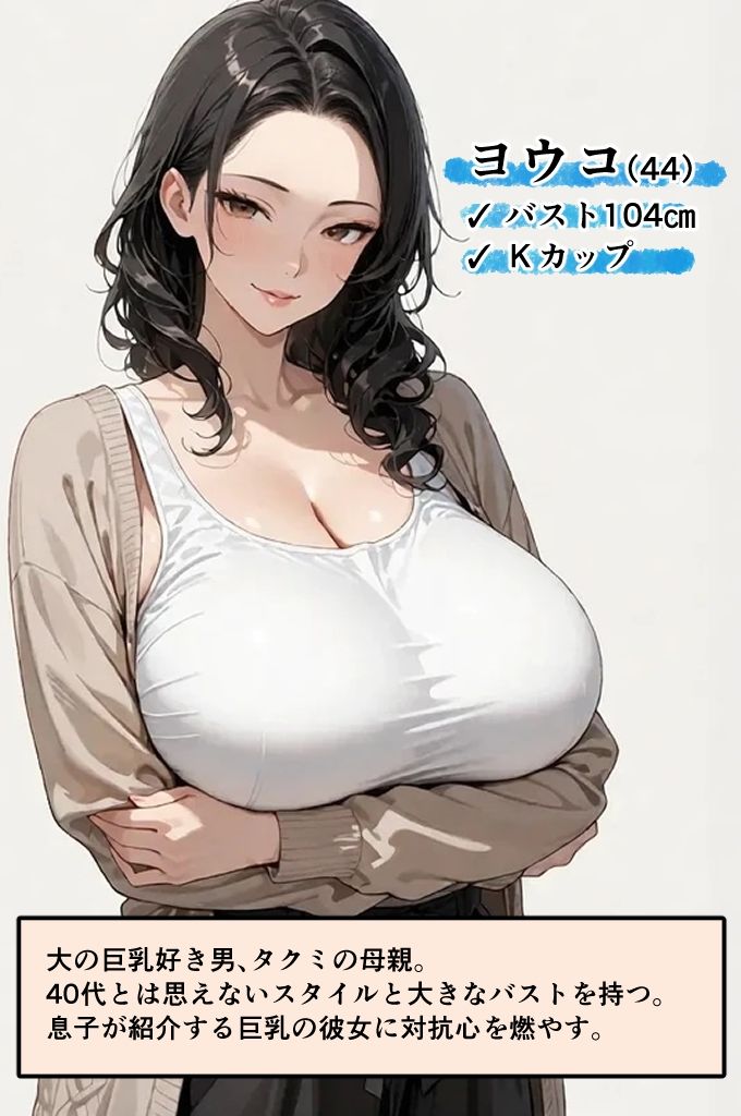 巨乳彼女を家に連れてきたら巨乳母と乳合わせ勝負になった話 サンプル1ページ目