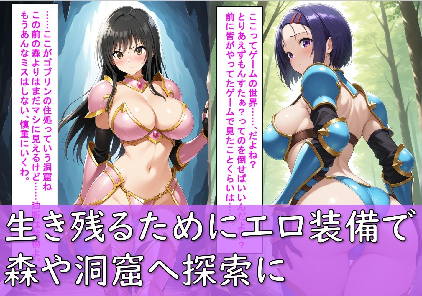 古〇川唯と西〇寺春菜がビキニアーマーで敗北する話 サンプル3ページ目