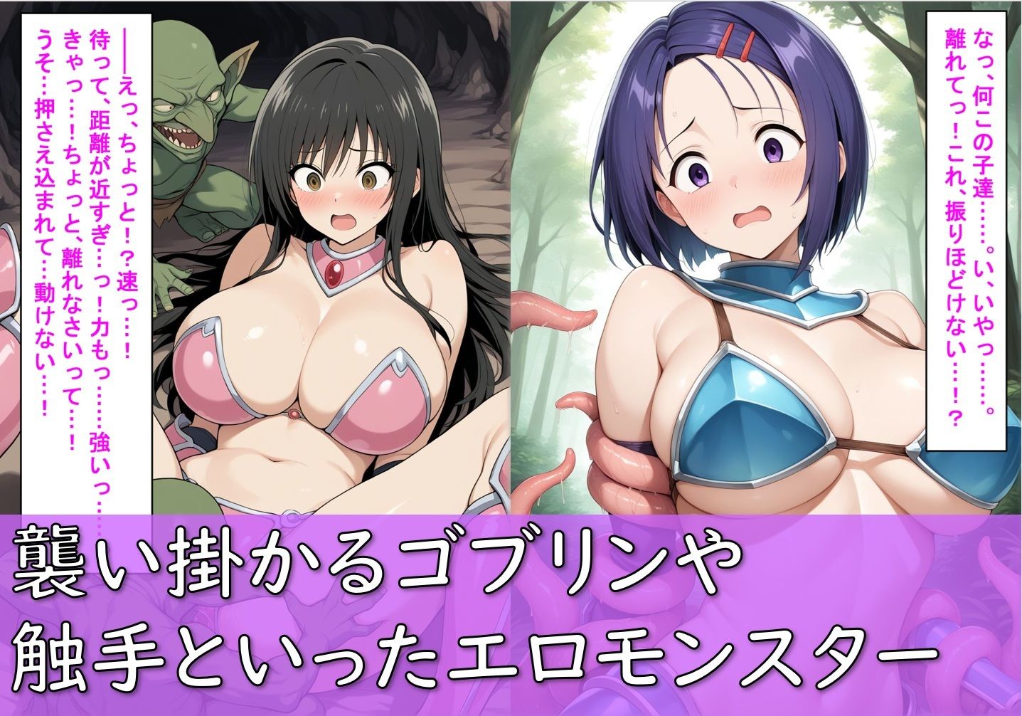 古〇川唯と西〇寺春菜がビキニアーマーで敗北する話 サンプル4ページ目