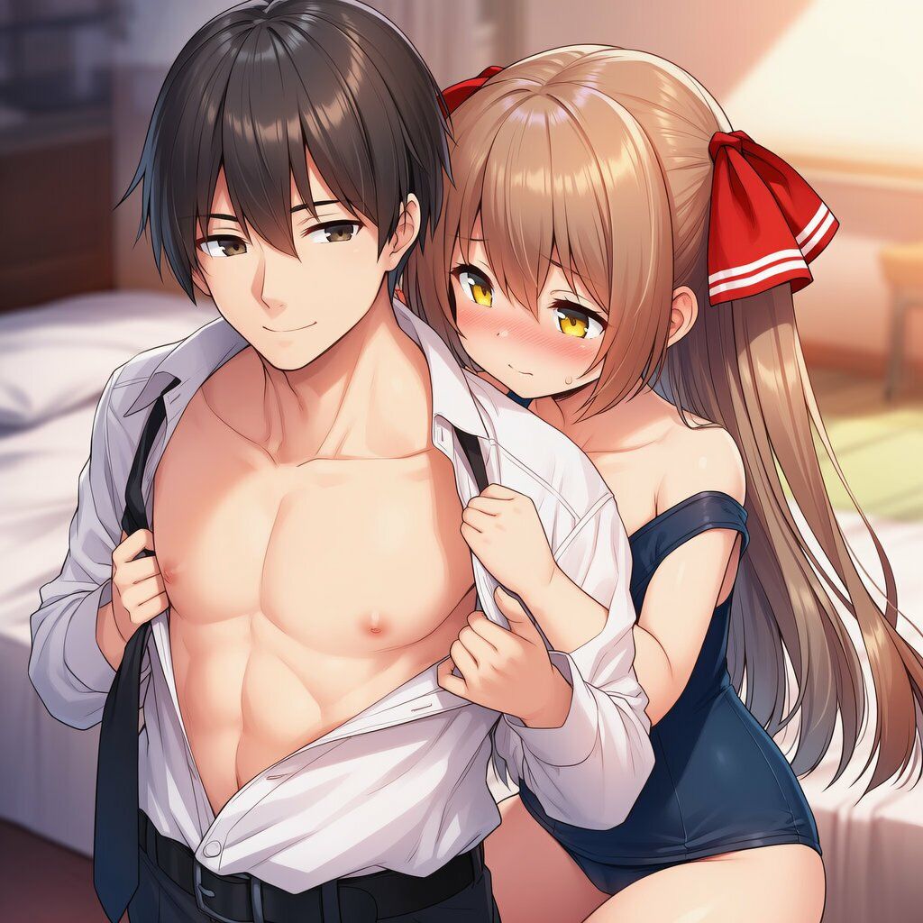 ツインテかわいい子と甘々いちゃラブ！制服・旧スク水・全裸で溶け合うCG集 サンプル7ページ目