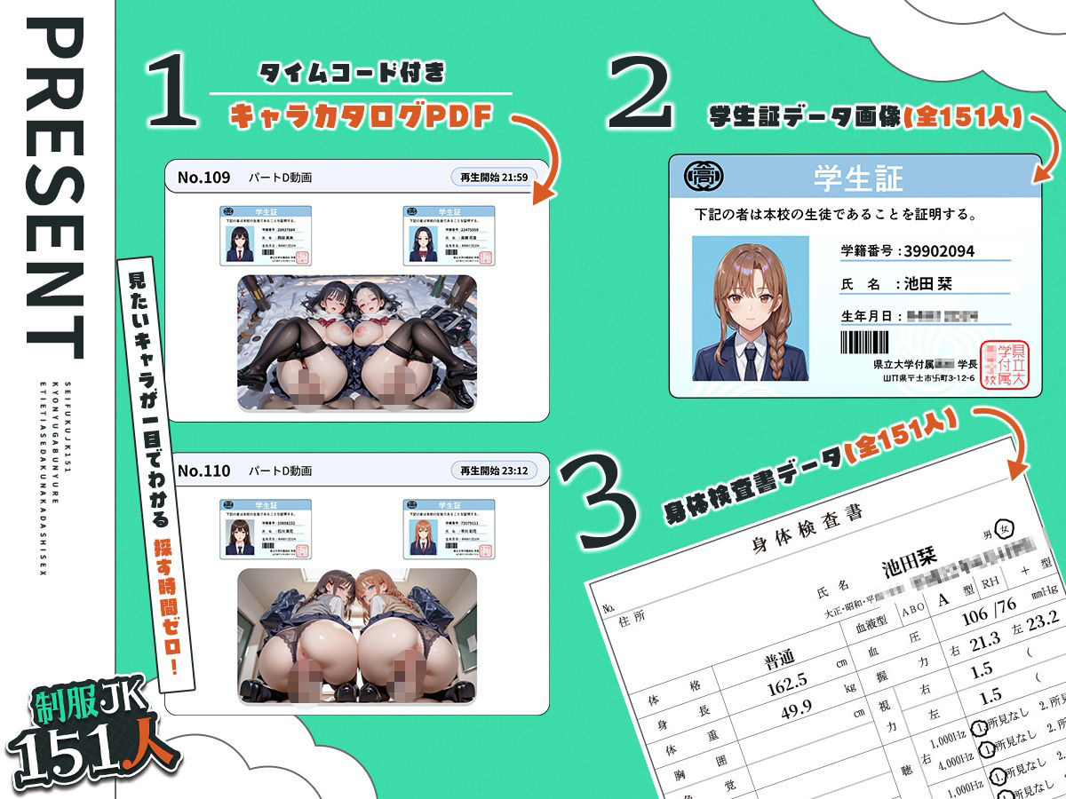 【4K神画質】制服JK151人の巨乳がぶるん揺れ！えちえち汗だく中出しセックス！＋α乱交【146分】 サンプル1ページ目