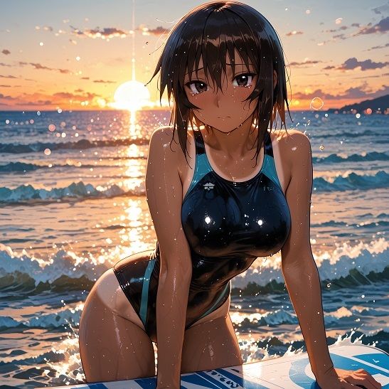 スポーツ女子セクシーイラスト集『日焼け跡がえっちなサーフィン女子清水和葉』 サンプル1ページ目