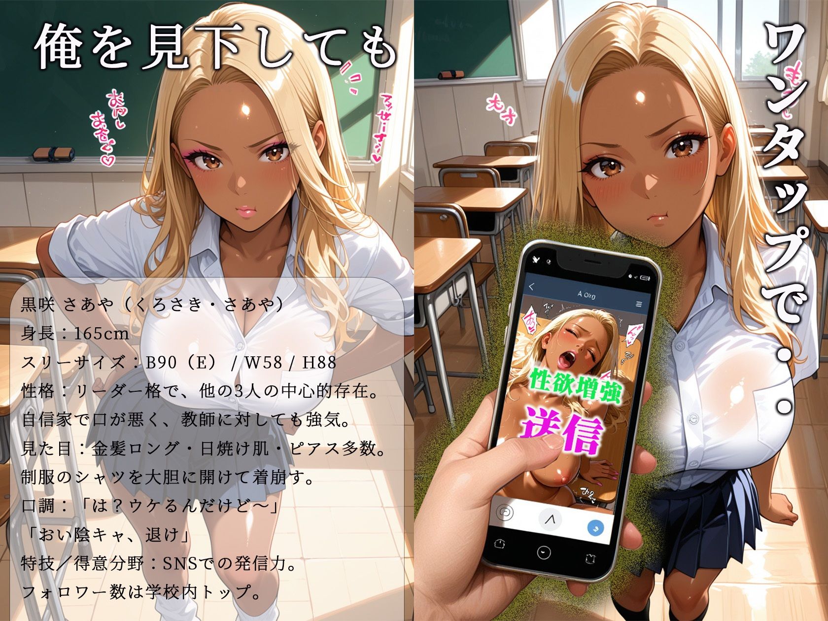 黒ギャルだけに効く性欲増量アプリでムカつく奴らを分からせまくった サンプル1ページ目