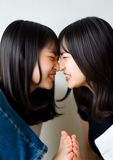 （ボイス有り）部屋の中で足裏と鼻を合わせて言い争う2人。 サンプル1ページ目