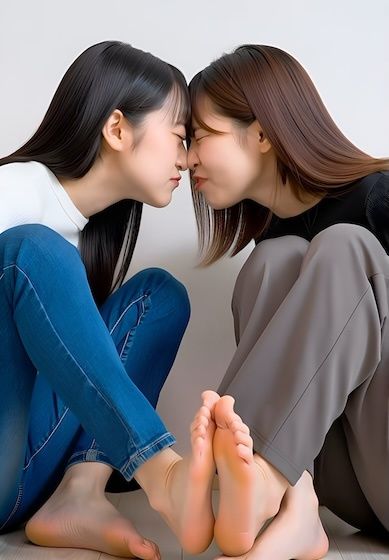 （ボイス有り）部屋の中で足裏と鼻を合わせて言い争う2人。 サンプル3ページ目