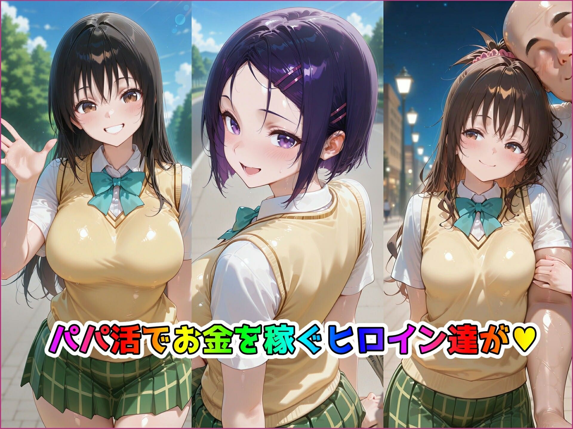 パパ活ヒロインと膣内射精えっちする話  とらぶ〇の三人編  古〇川唯＆西連寺〇菜＆結城〇柑 サンプル2ページ目