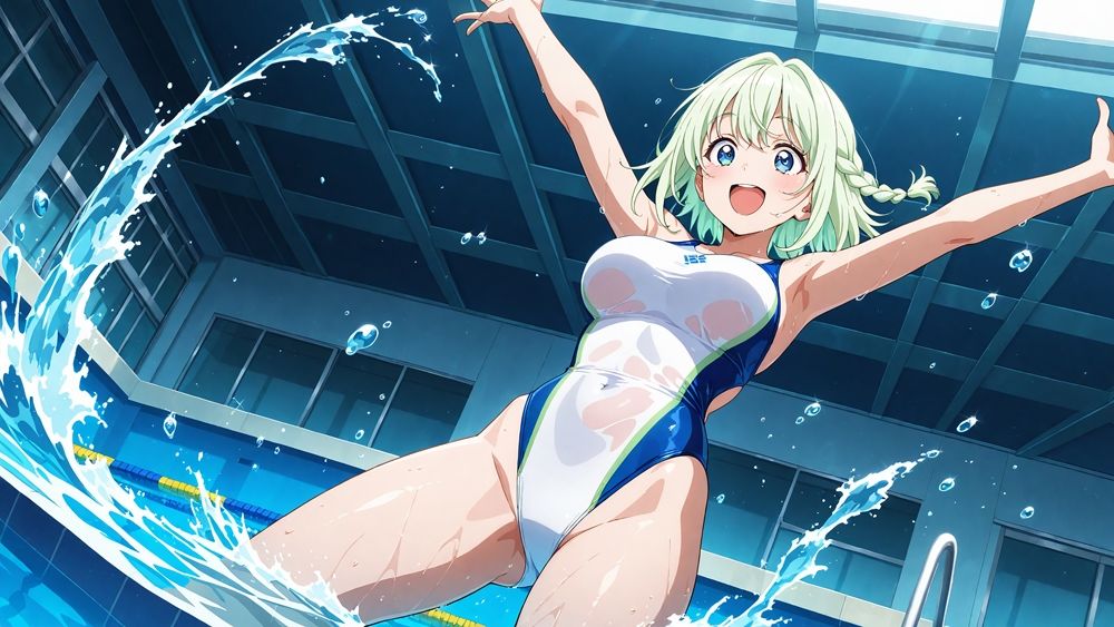 【4K】清楚な白スク水姉妹が部室で若手コーチの精液を争奪する孕ませ交尾 サンプル4ページ目