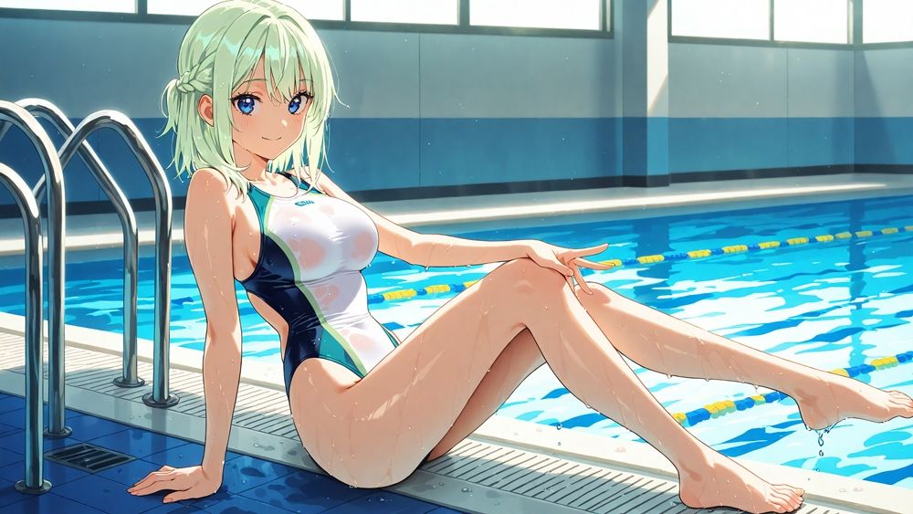【4K】清楚な白スク水姉妹が部室で若手コーチの精液を争奪する孕ませ交尾 サンプル6ページ目